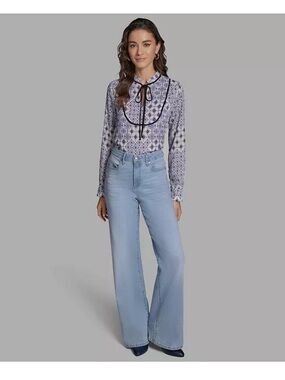 BCBG Long-Sleeve Front-Tie Blouse  size L